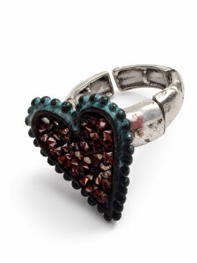 Ring Heart Shaped Mixed Metal Ring Turquoise Black Adjustable NWT